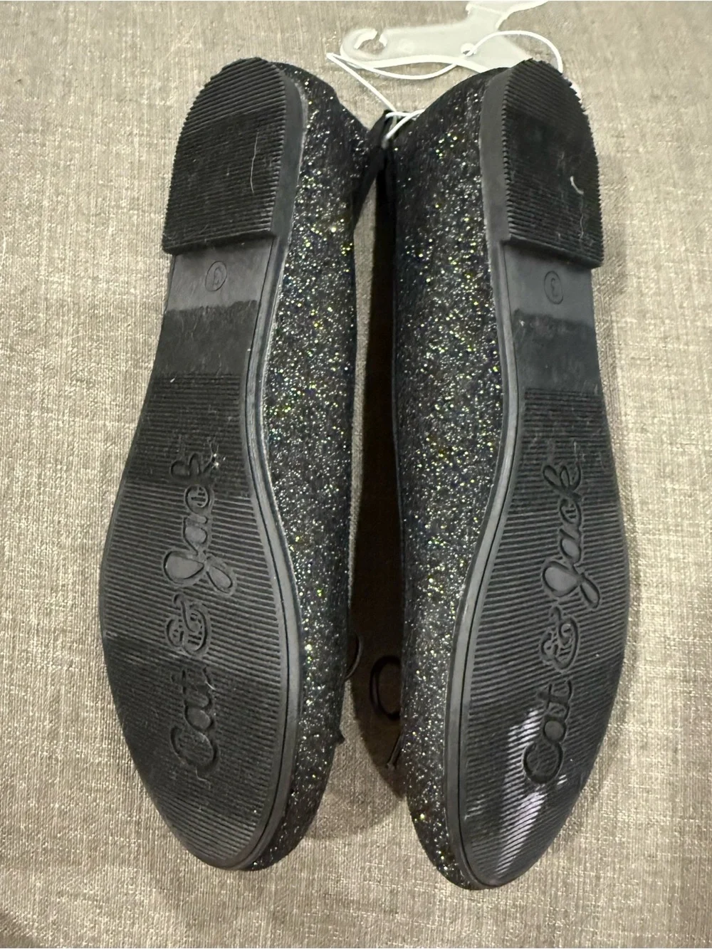 Cat & Jack Black Glitter Bow Girls Ballet Flats
